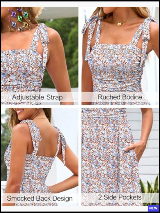 Floral Maxi Dress with Pockets Smocked Back Spaghetti Strap Beach Vacation - Picture 6 of 7